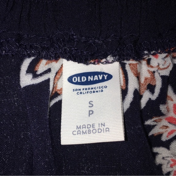 OLD NAVY Floral Blouse Flutter Bell Sleeve Off The Shoulder Navy Blue Small - Picture 5 of 7